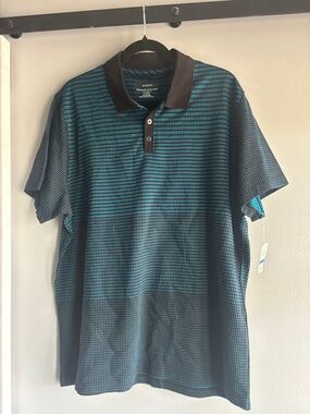 Alfani Teal Micro-Pattern Polo with Black Collar
